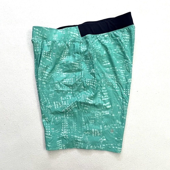 Lululemon Men Teal Abstract Print 9" THE Short Linerless Unlined Drawstring L - Picture 5 of 12